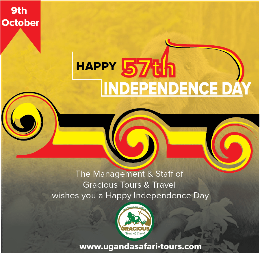 a flyer of Gracious tours and Travel wishing all Ugandans Independence